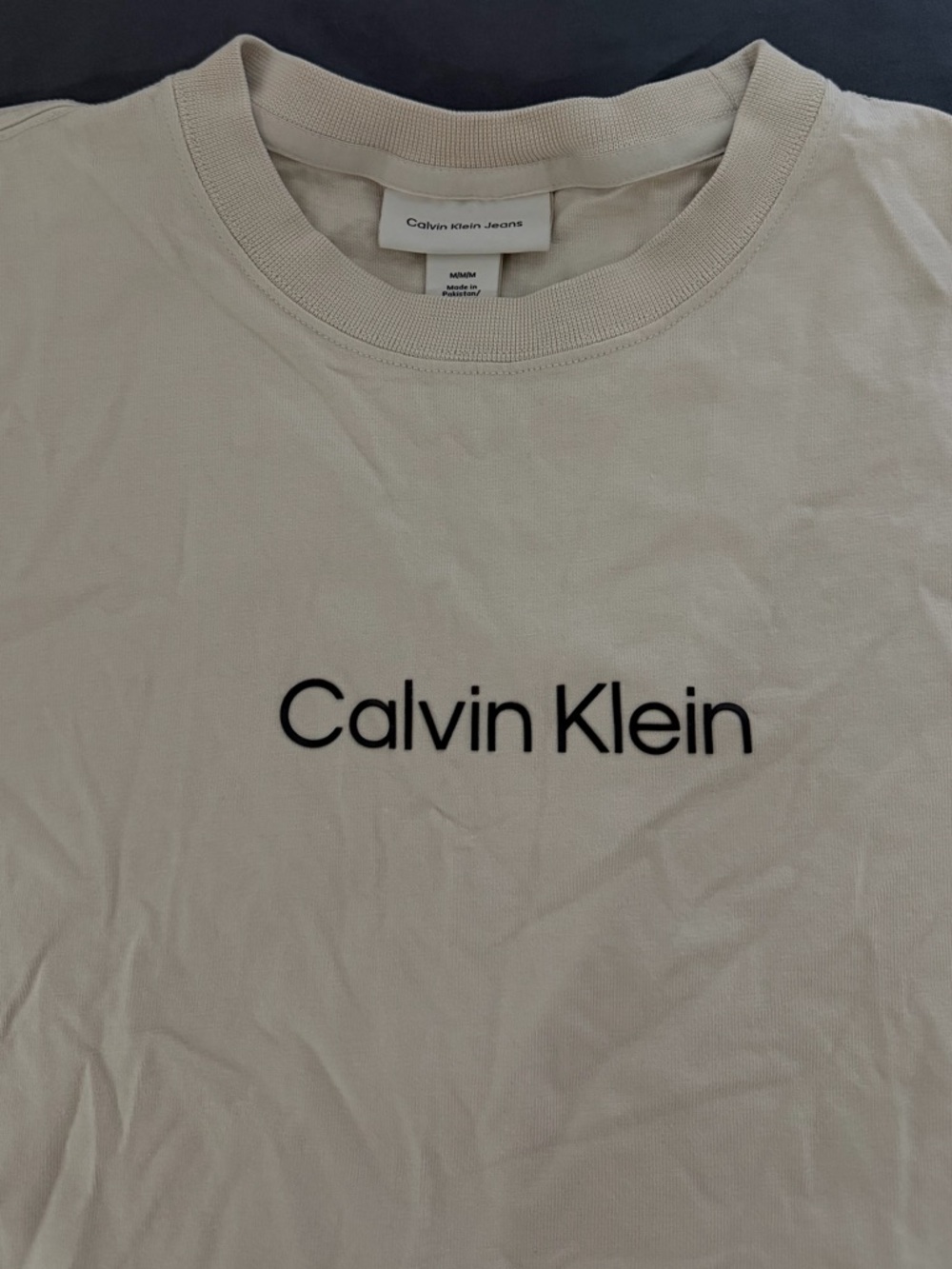 Calvin Klein Beige Crewneck Tee with Black Logo